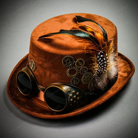 ILOVEMASKS Accessories - Steampunk Women Victorian Top Hat Goggles - Brown